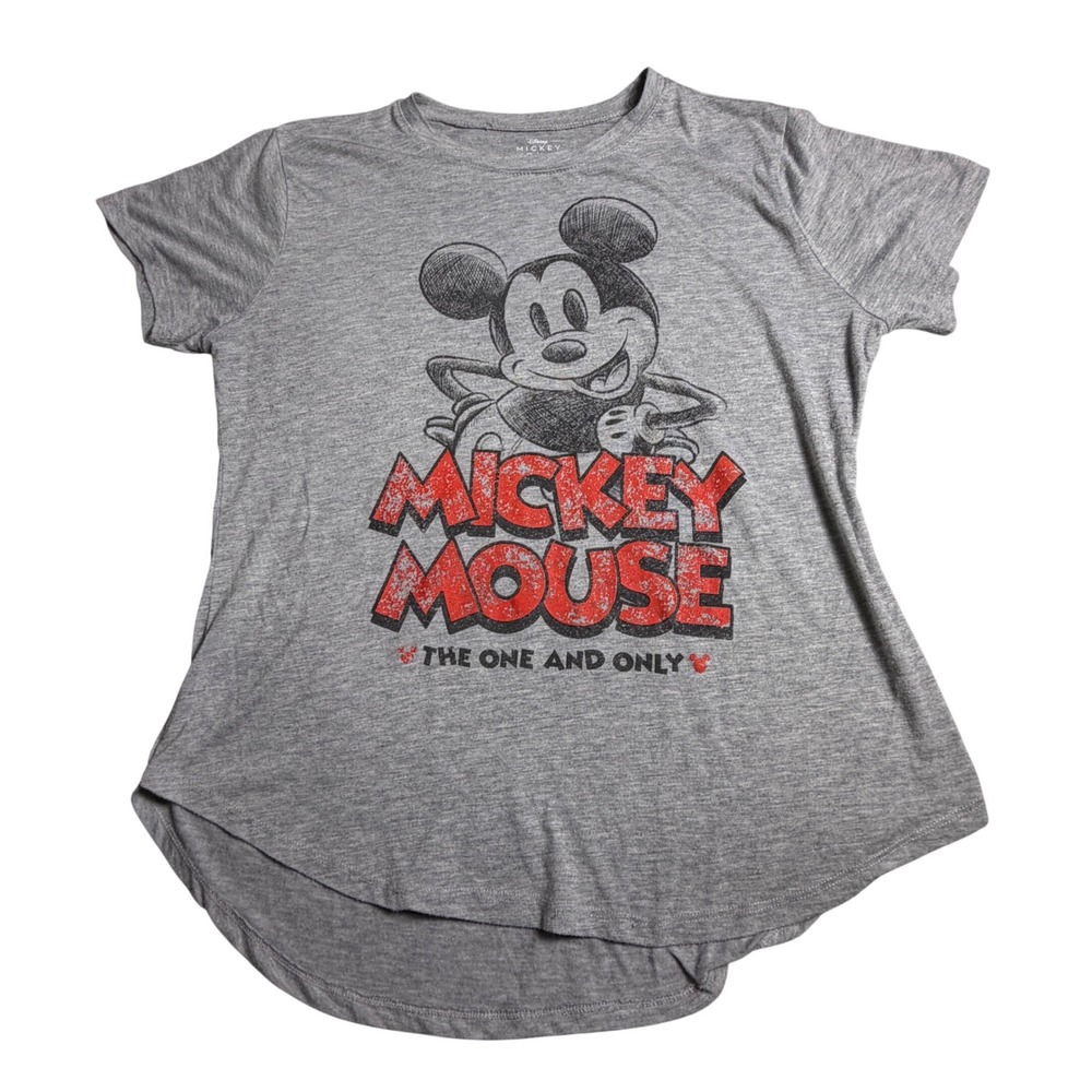 Disney Mickey Mouse Graphic Tee Womens XXL Gray High Low Short Sleeve T-Shirt
